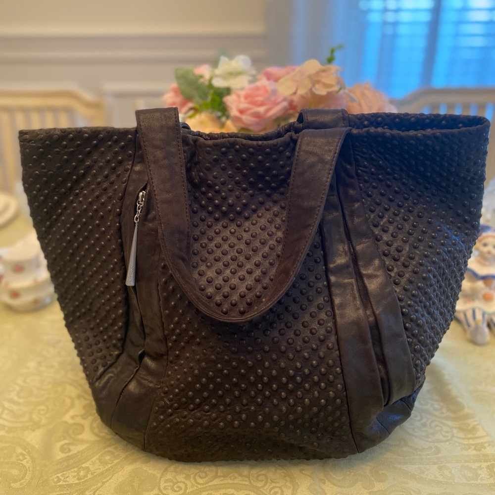 Calvin Klein black matelasse lamb skin leather tote bag